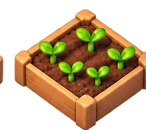 A raised garden bed with tiny seedlings